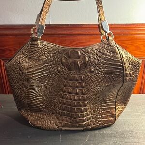 Brahmin Tan Crocodile-Embossed Shoulder Bag